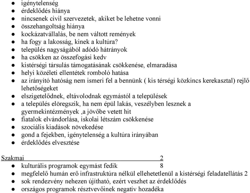 fel a bennünk ( kis térségi közkincs kerekasztal) rejlő lehetőségeket elszigetelődnek, eltávolodnak egymástól a települések a település elöregszik, ha nem épül lakás, veszélyben lesznek a