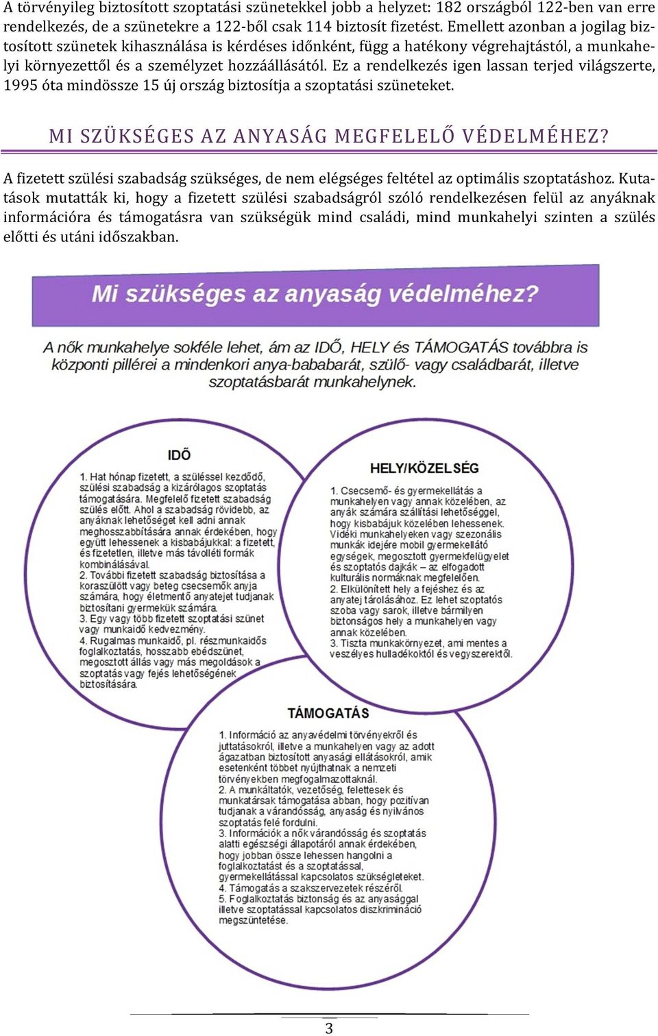 Ez a rendelkezés igen lassan terjed világszerte, 1995 óta mindössze 15 új ország biztosítja a szoptatási szüneteket. MI SZÜKSÉGES AZ ANYASÁG MEGFELELŐ VÉDELMÉHEZ?