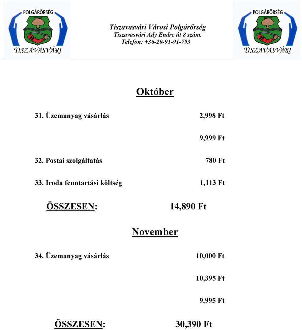 Postai szolgáltatás 780 Ft 33.