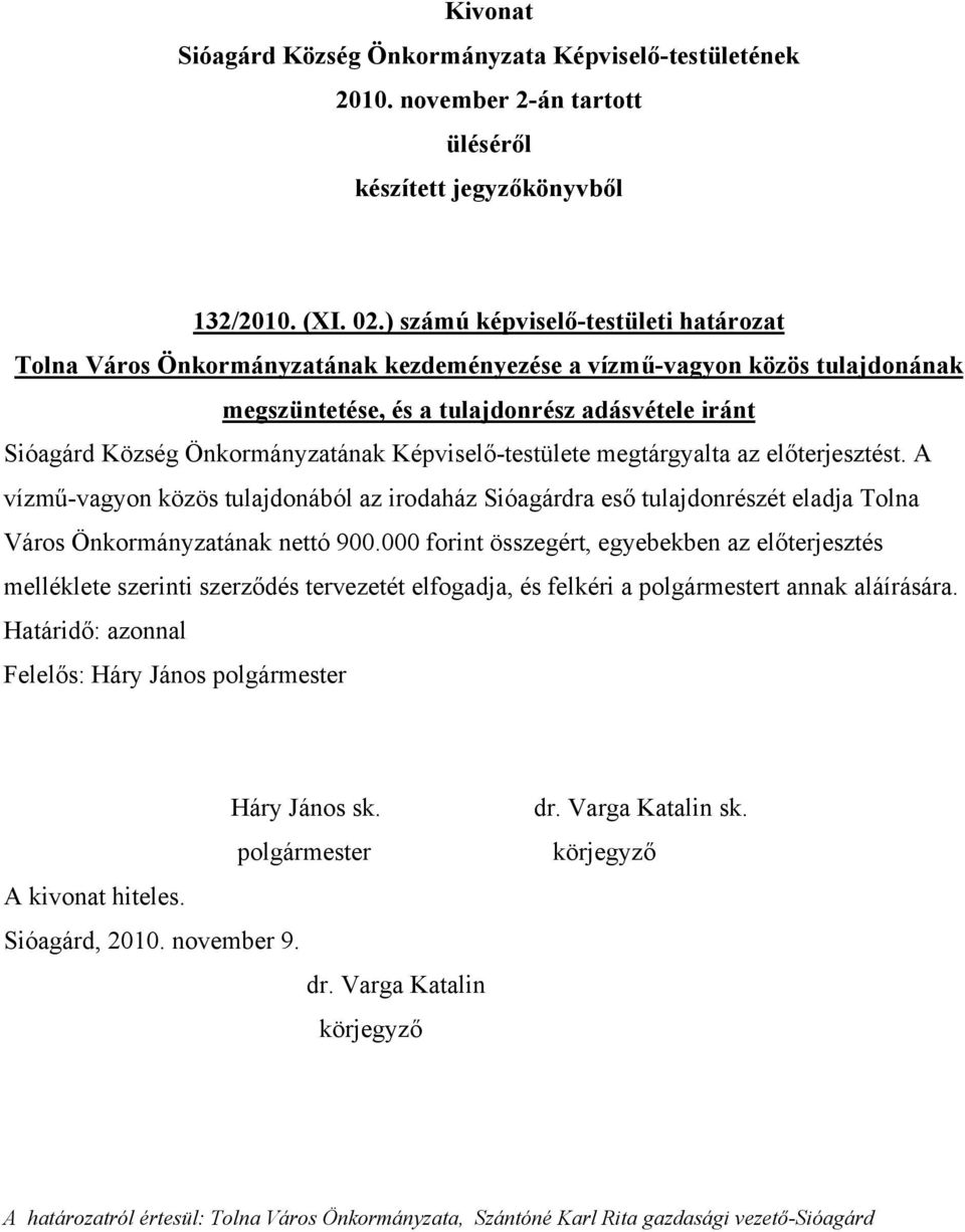 iránt Sióagárd Község Önkormányzatának Képviselő-testülete megtárgyalta az előterjesztést.