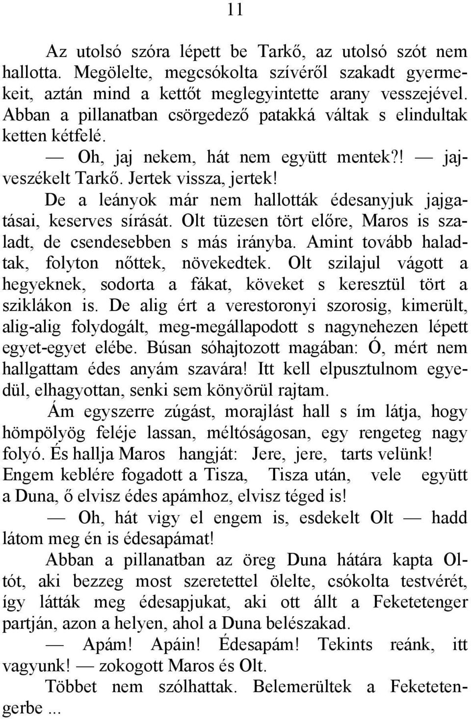 De a leányok már nem hallották édesanyjuk jajgatásai, keserves sírását. Olt tüzesen tört előre, Maros is szaladt, de csendesebben s más irányba. Amint tovább haladtak, folyton nőttek, növekedtek.