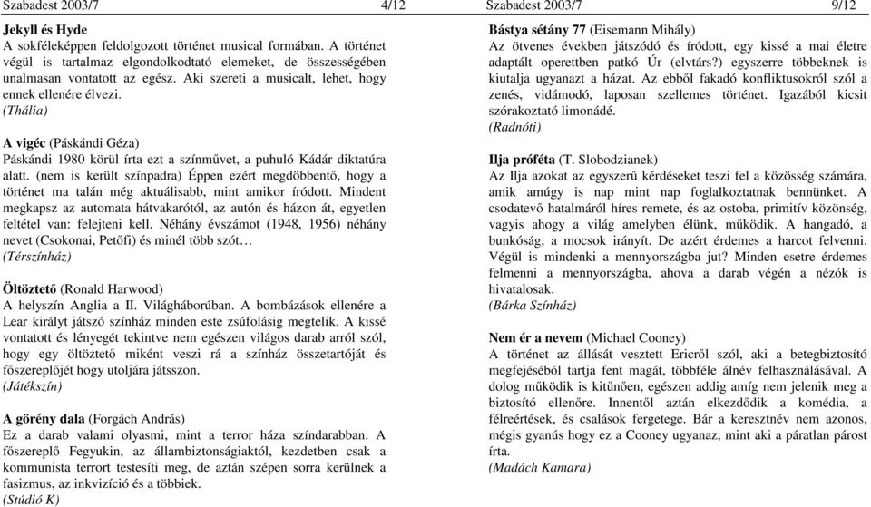 (Thália) A vigéc (Páskándi Géza) Páskándi 1980 körül írta ezt a színművet, a puhuló Kádár diktatúra alatt.