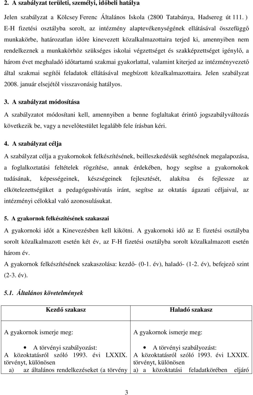 munkakörhöz szükséges iskolai végzettséget és szakképzettséget igénylı, a három évet meghaladó idıtartamú szakmai gyakorlattal, valamint kiterjed az intézményvezetı által szakmai segítıi feladatok