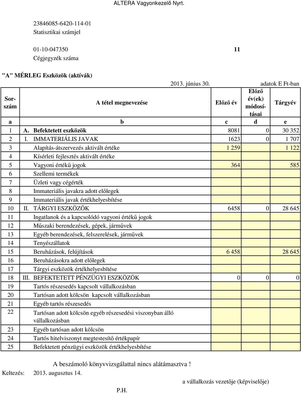 IMMATERIÁLIS JAVAK 1623 0 1 707 3 Alapítás-átszervezés aktivált értéke 1 259 1 122 4 Kísérleti fejlesztés aktivált értéke 5 Vagyoni értékű jogok 364 585 6 Szellemi termékek 7 Üzleti vagy cégérték 8