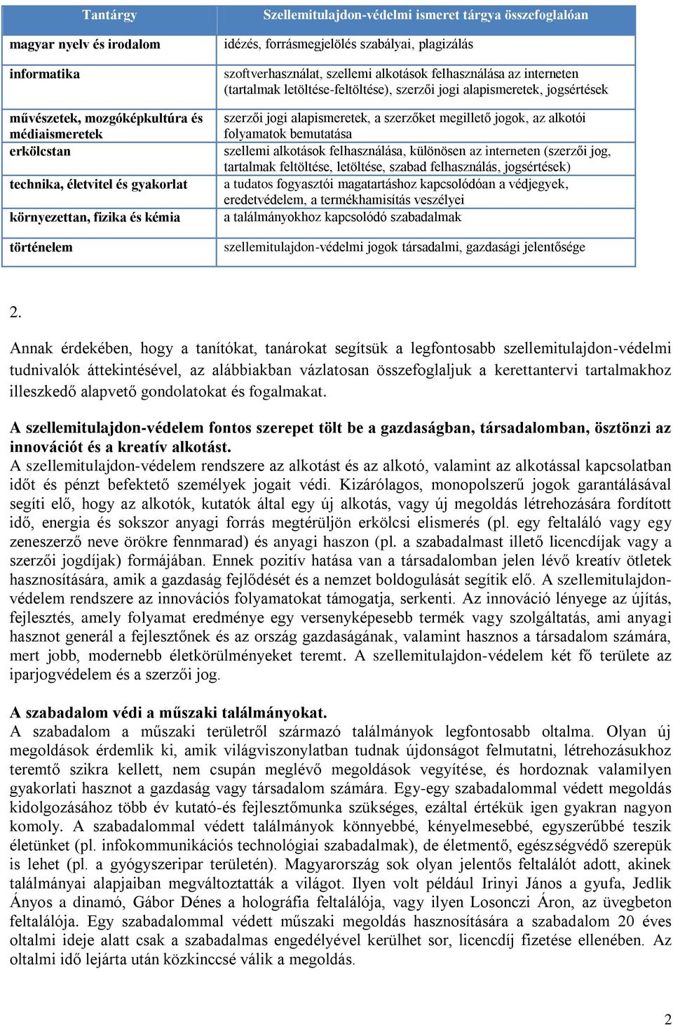 letöltése-feltöltése), szerzői jogi alapismeretek, jogsértések szerzői jogi alapismeretek, a szerzőket megillető jogok, az alkotói folyamatok bemutatása szellemi alkotások felhasználása, különösen az