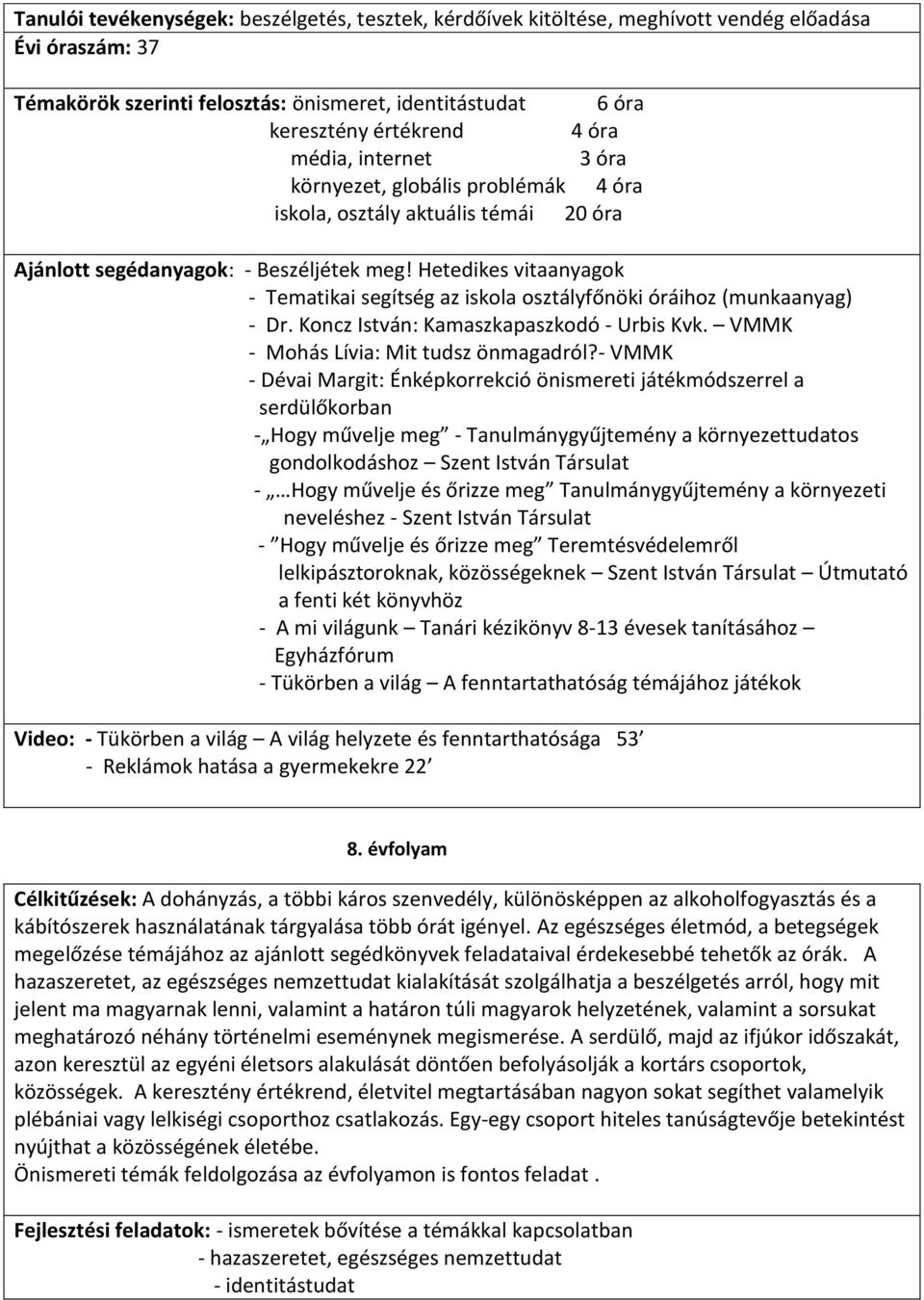 Hetedikes vitaanyagok - Tematikai segítség az iskola osztályfőnöki óráihoz (munkaanyag) - Dr. Koncz István: Kamaszkapaszkodó - Urbis Kvk. VMMK - Mohás Lívia: Mit tudsz önmagadról?