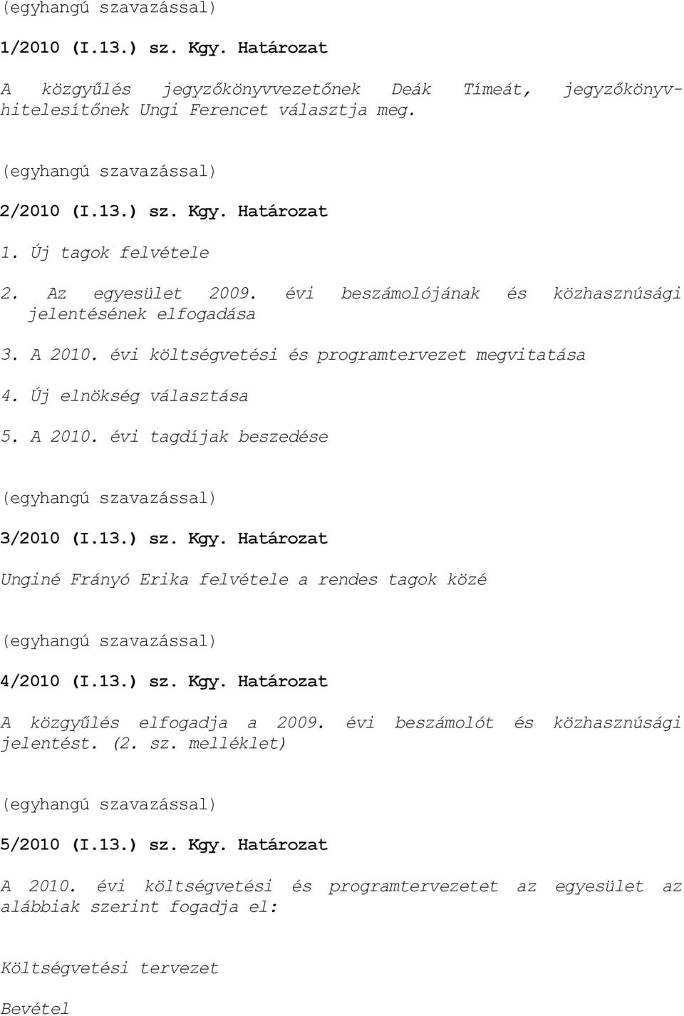 A 21. évi tagdíjak beszedése 3/21 (I.13.) sz. Kgy. Határozat Unginé Frányó Erika felvétele a rendes tagok közé 4/21 (I.13.) sz. Kgy. Határozat A közgyűlés elfogadja a 29.