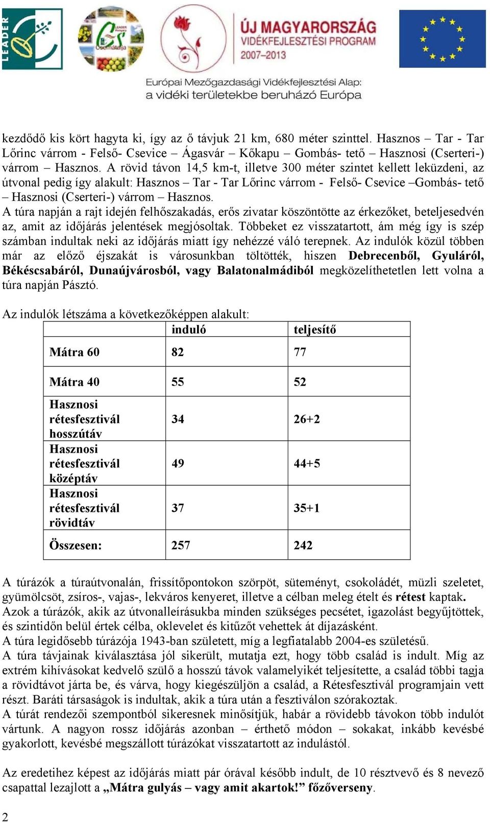 A túra napján a rajt idején felhőszakadás, erős zivatar köszöntötte az érkezőket, beteljesedvén az, amit az időjárás jelentések megjósoltak.