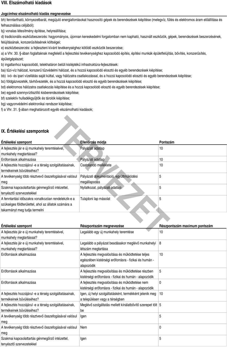 használt eszközök, gépek, berendezések beszerzésének, felújításának, korszerűsítésének költségei; e) eszközbeszerzés: a fejleszteni kívánt tevékenységhez kötődő eszközök beszerzése; a) a Vhr. 30.