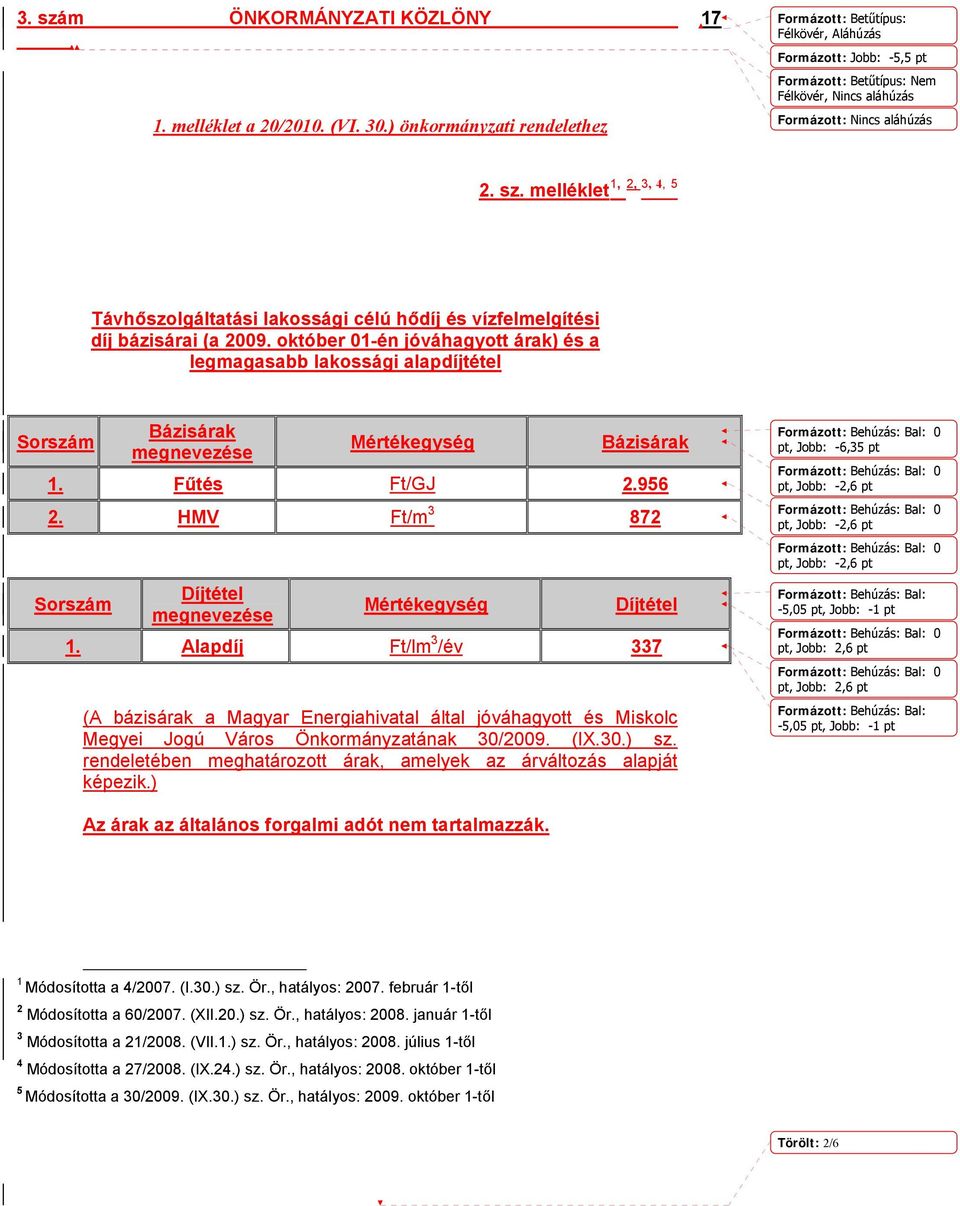 melléklet Távhőszolgáltatási lakossági célú hődíj és vízfelmelgítési díj bázisárai (a 2009.