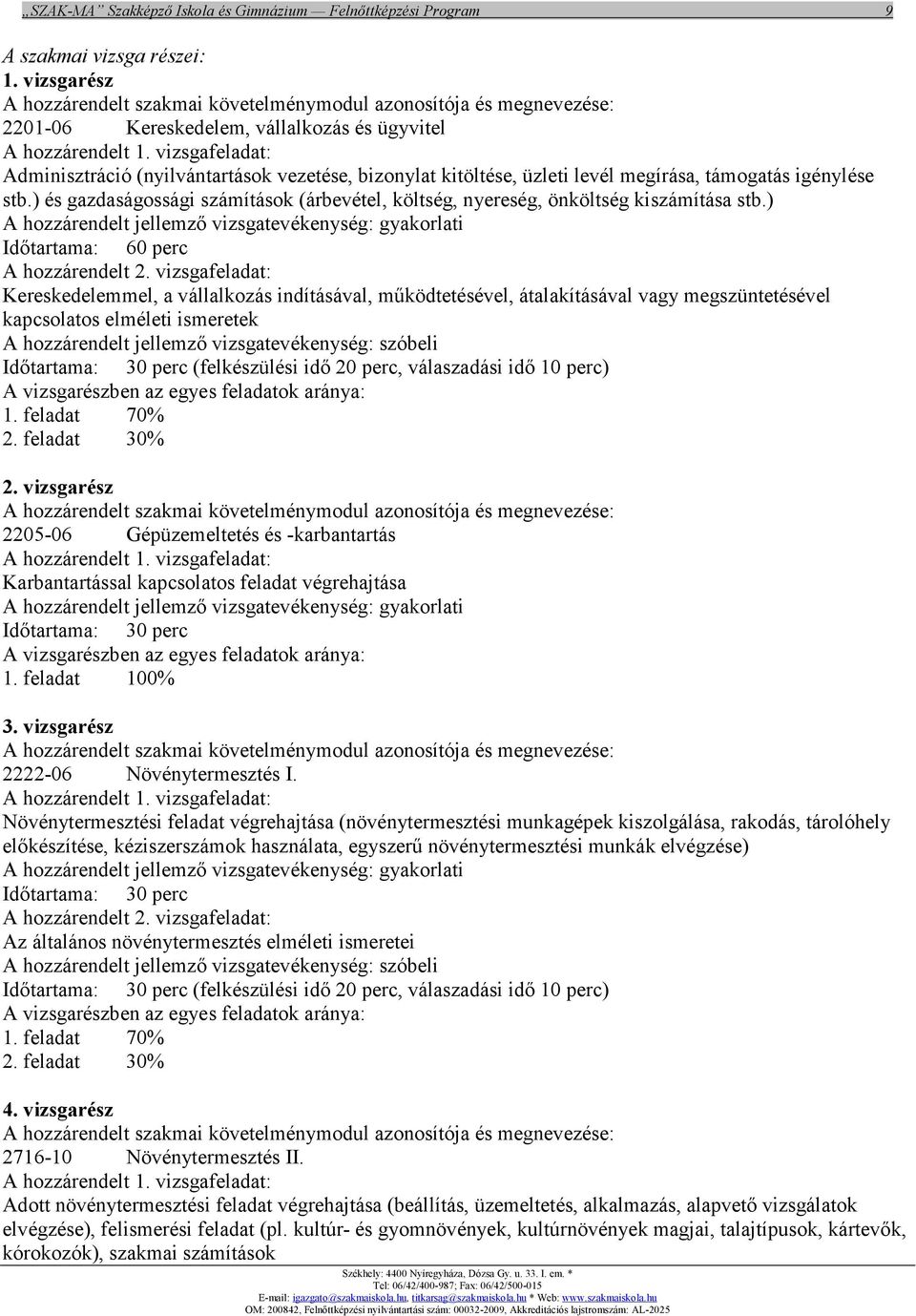 ) és gazdaságossági számítások (árbevétel, költség, nyereség, önköltség kiszámítása stb.) Időtartama: 60 perc A hozzárendelt 2.