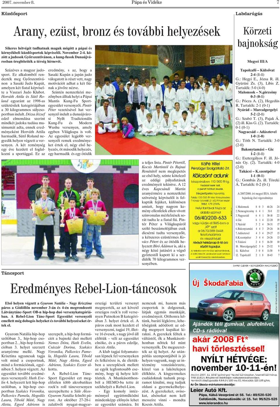 Ez alkalomból rendezték meg Gyõrszentivánon a Sasaki Judo Kupát, amelyen két fiatal képviselte a Vaszari Judo Klubot.