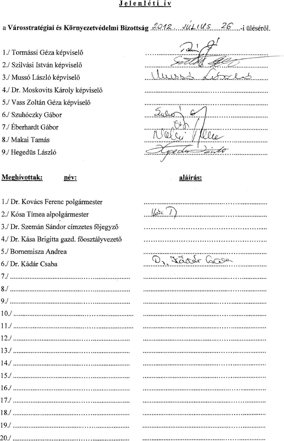 ...r... ~...~... t~!... lcf~~ :'"1'''.,..........---...f. r........s.~~~d,.~... Meghívottak: aláírás: 1./ Dr. Kovács Ferenc polgánnester 2./ Kósa Tímea alpolgánnester 3./ Dr. Szemán Sándor címzetes főjegyző 4.