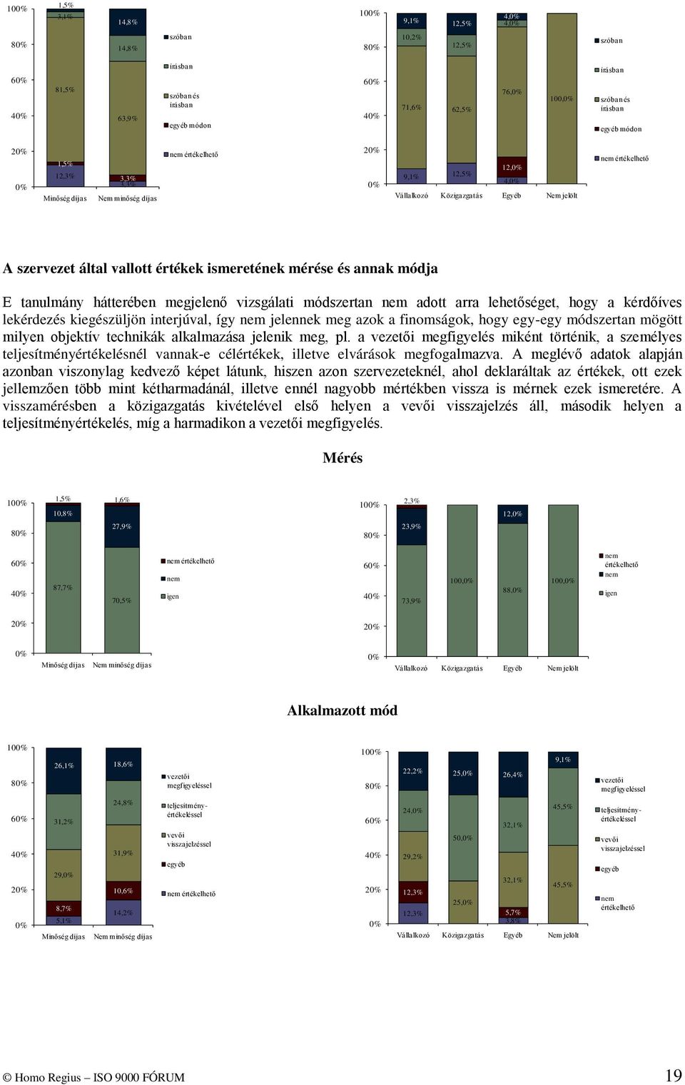 vizsgálati módszertan adott arra lehetőséget, hogy a kérdőíves lekérdezés kiegészüljön interjúval, így jelennek meg azok a finomságok, hogy egy-egy módszertan mögött milyen objektív technikák