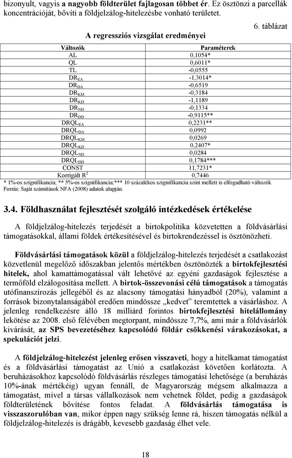 0,2231** DRQL DA 0,0992 DRQL KM 0,0269 DRQL KD 0,2407* DRQL ND 0,0284 DRQL DD 0,1784*** CONST 11,7231* Korrigált R 2 0,7446 * 1%-os szignifikancia; ** 5%-os szignifikancia;*** 10 százalékos