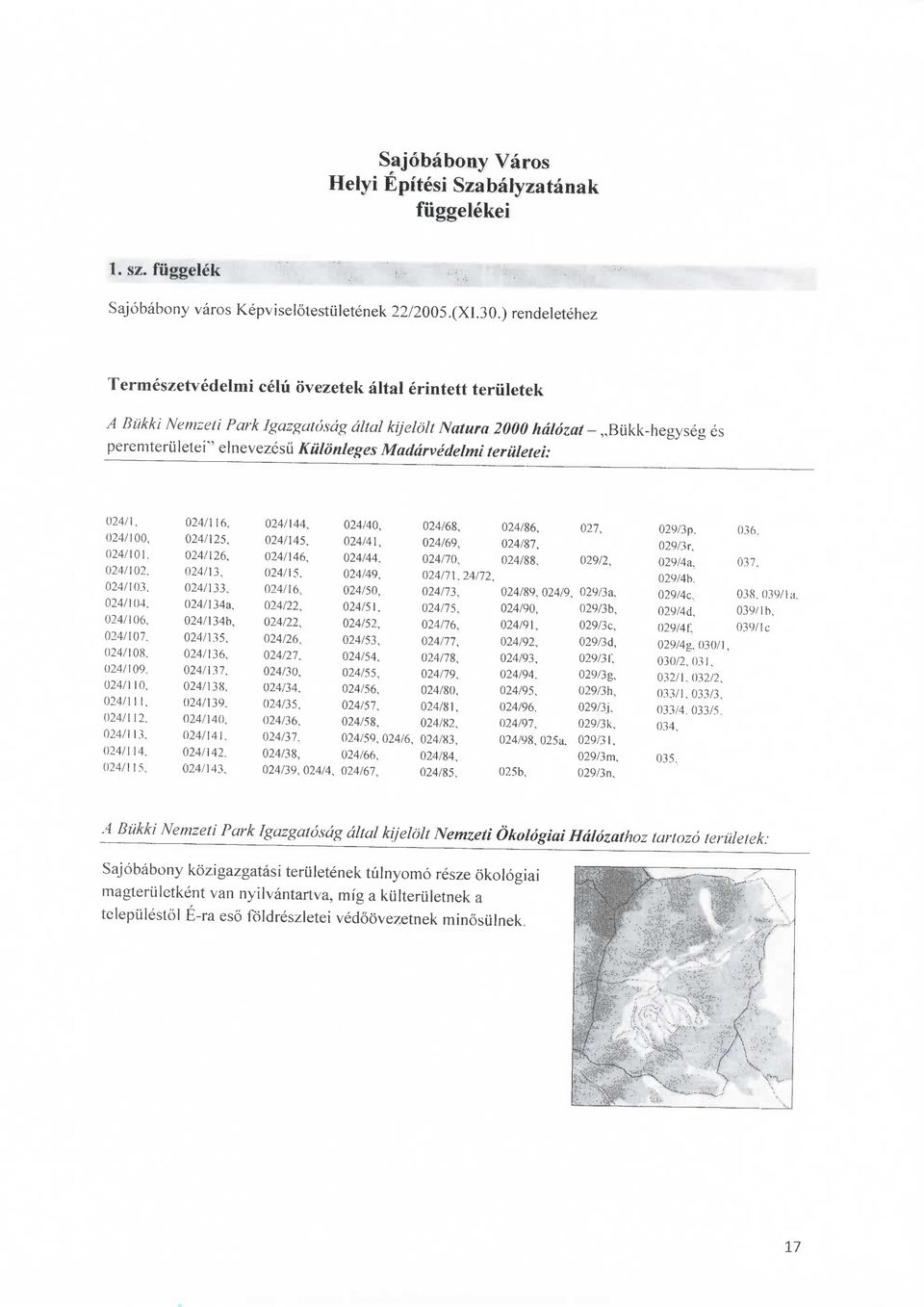 Kiildnleges Maddrvedelmi teriiletei: 024/1, 024/116. 024/144, 024/40, 024/68, 024/86, 027, 029/3p, 036, 024/100, 024/12.