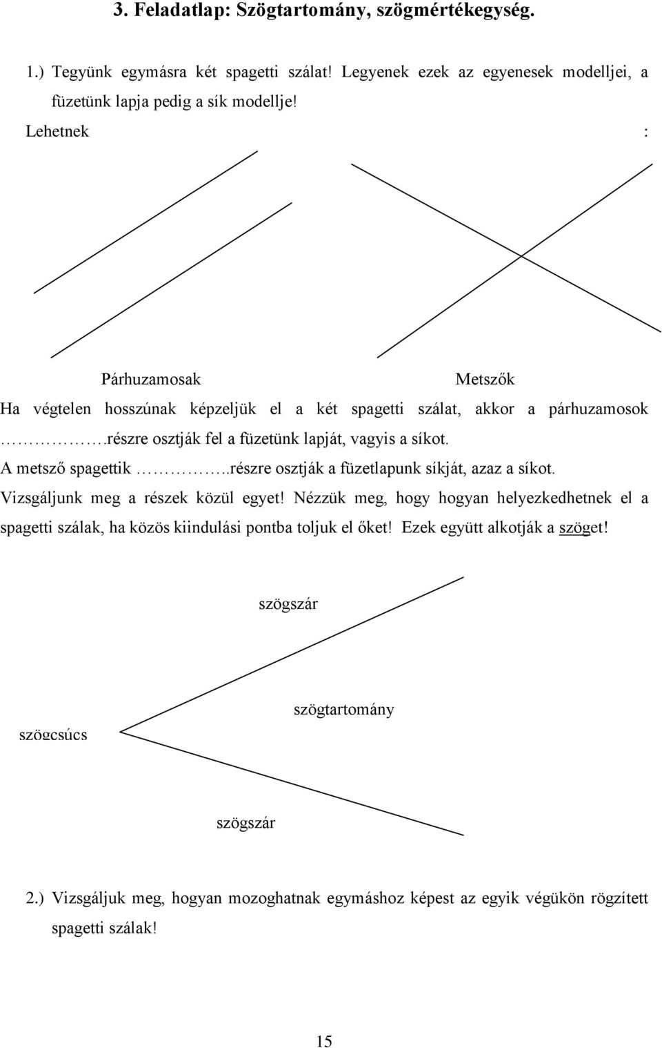 A metsző spagettik..részre osztják a füzetlapunk síkját, azaz a síkot. Vizsgáljunk meg a részek közül egyet!