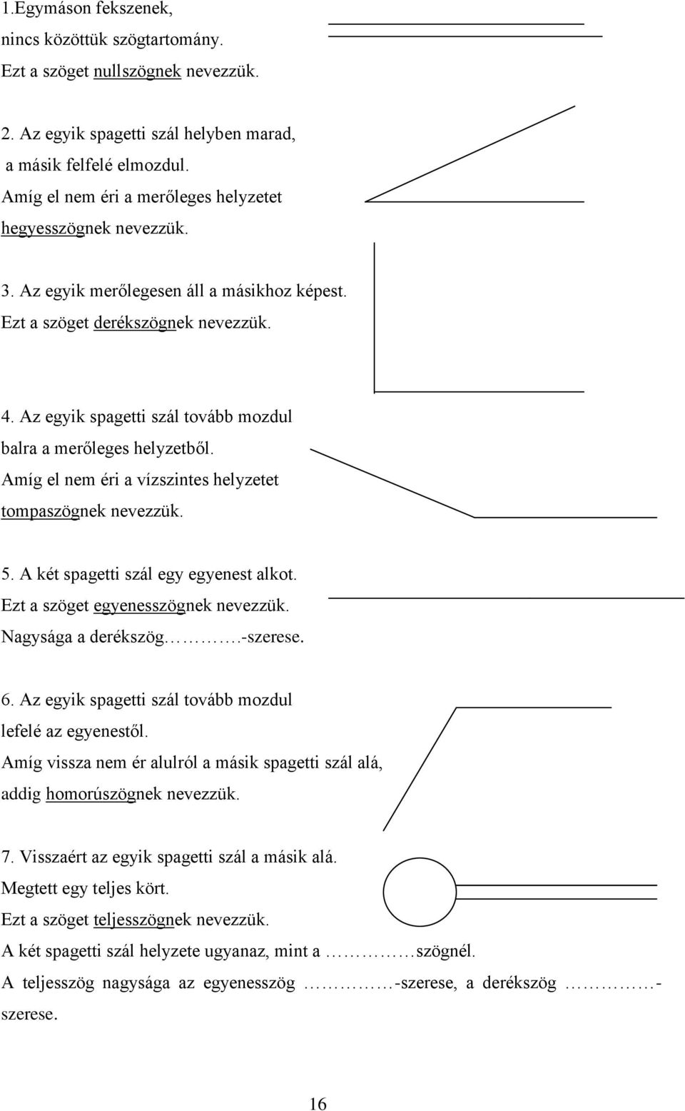 Az egyik spagetti szál tovább mozdul balra a merőleges helyzetből. Amíg el nem éri a vízszintes helyzetet tompaszögnek nevezzük. 5. A két spagetti szál egy egyenest alkot.