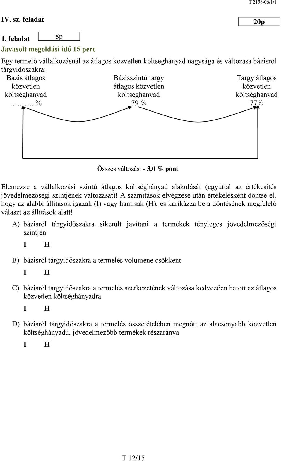 Bázisszintű tárgy átlagos közvetlen költséghányad Tárgy átlagos közvetlen költséghányad.