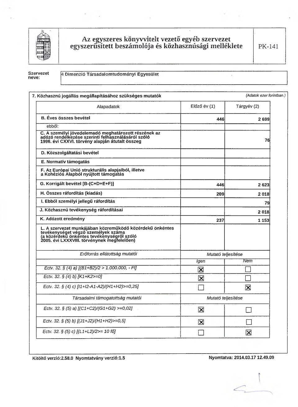 törvén y alapján átutalt összeg 76 D. Közszolgáltatási bevétel E. Normatív tám ogatás F. Az Európai Unió stru ktu rá lis alapjaiból, illetve a Kohéziós Alapból n yú jto tt tám ogatás G.