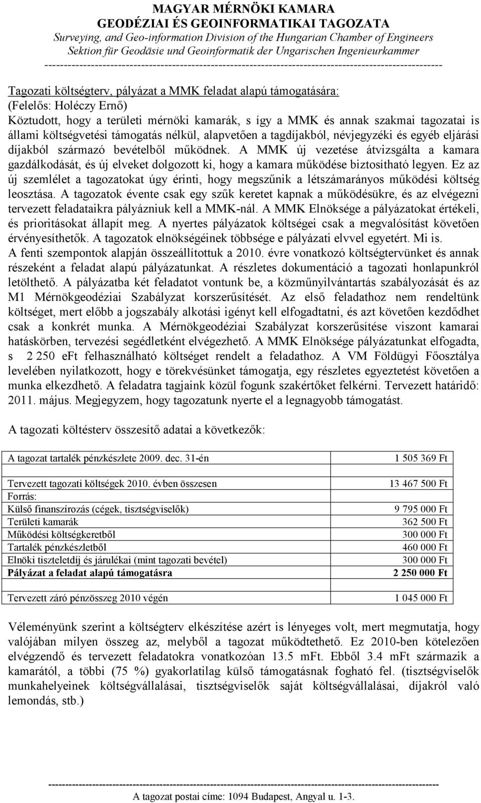 A MMK új vezetése átvizsgálta a kamara gazdálkodását, és új elveket dolgozott ki, hogy a kamara mőködése biztosítható legyen.