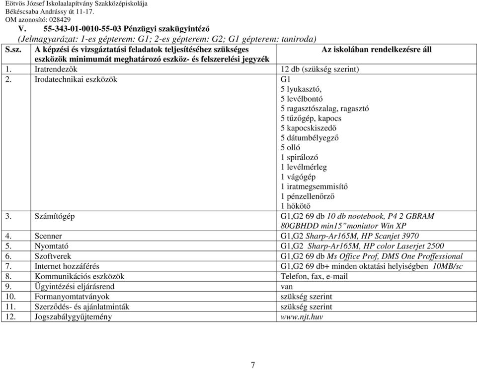 pénzellen rz 1 h köt 3. Számítógép G1,G2 69 db 10 db nootebook, P4 2 GBRAM 80GBHDD min15 moniutor Win XP 4. Scenner G1,G2 Sharp-Ar165M, HP Scanjet 3970 5.