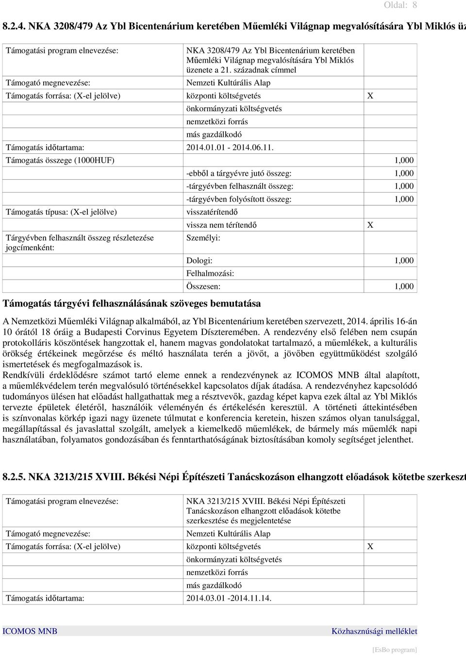 századnak címmel Támogatás forrása: (-el jelölve) központi költségvetés Támogatás idıtartama: 2014.01.01-2014.06.11.