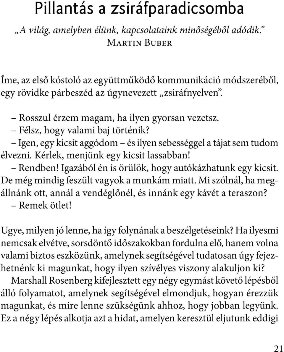 Félsz, hogy valami baj történik? Igen, egy kicsit aggódom és ilyen sebességgel a tájat sem tudom élvezni. Kérlek, menjünk egy kicsit lassabban! Rendben!