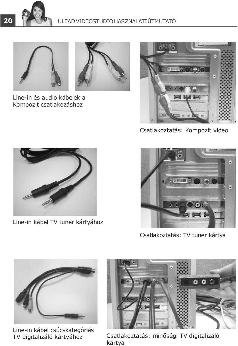 tuner kártyához Csatlakoztatás: TV tuner kártya Line-in kábel