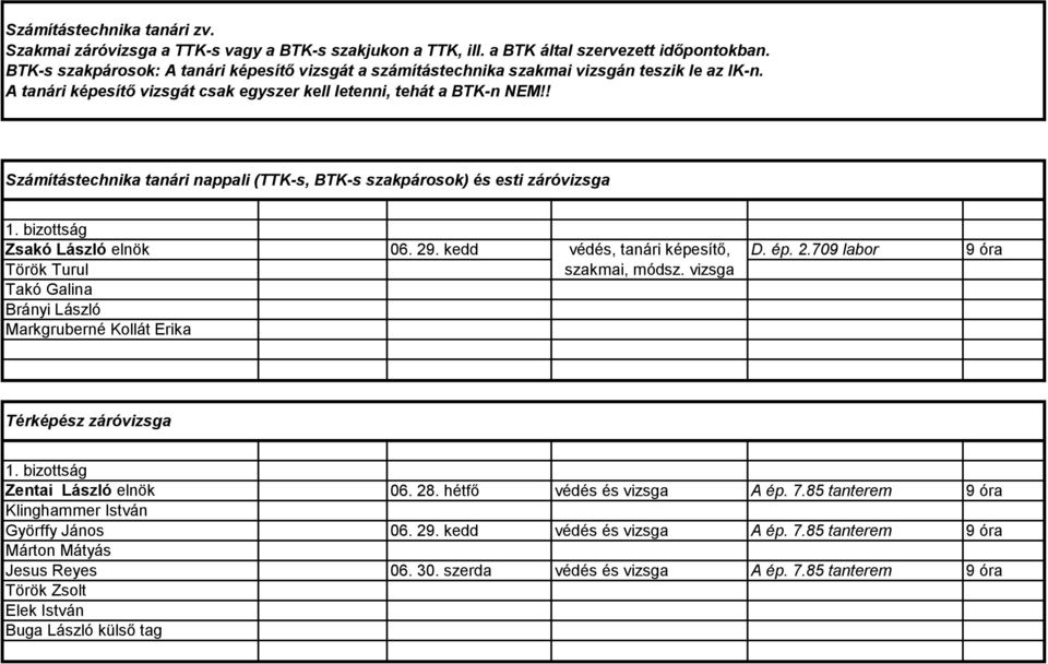 ! Számítástechnika tanári nappali (TTK-s, BTK-s szakpárosok) és esti záró Zsakó László elnök 06. 29