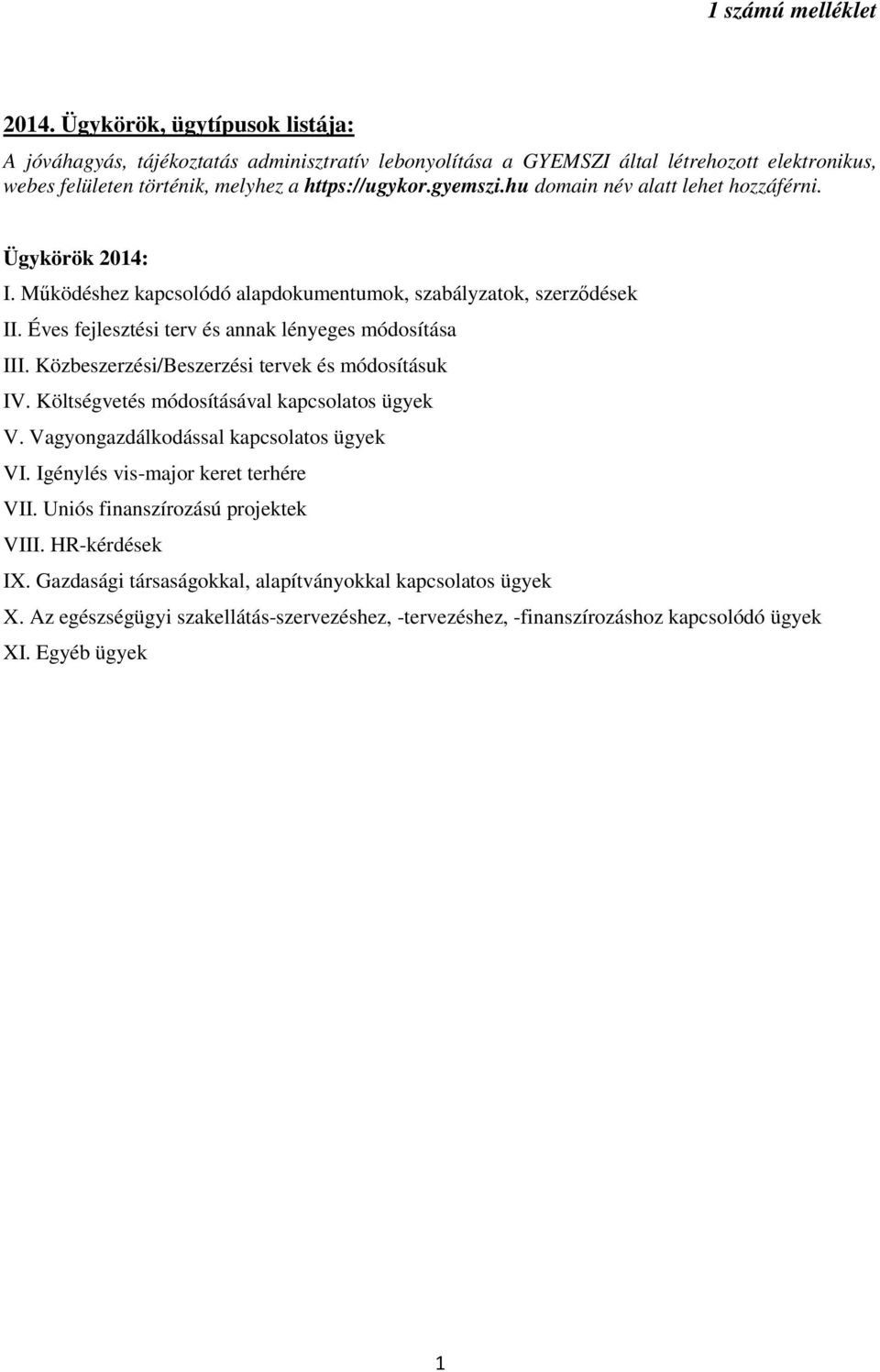 hu domain név alatt lehet hozzáférni. Ügykörök 2014: I. Működéshez kapcsolódó alapdokumentumok, szabályzatok, szerződések II. Éves fejlesztési terv és annak lényeges módosítása III.