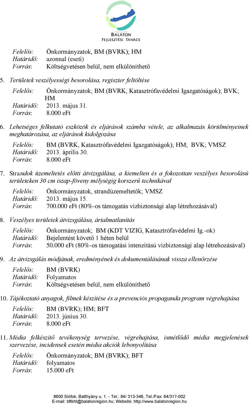 Lehetséges felkutató eszközök és eljárások számba vétele, az alkalmazás körülményeinek meghatározása, az eljárások kidolgozása Felelős: BM (BVRK, Katasztrófavédelmi Igazgatóságok); HM; BVK; VMSZ