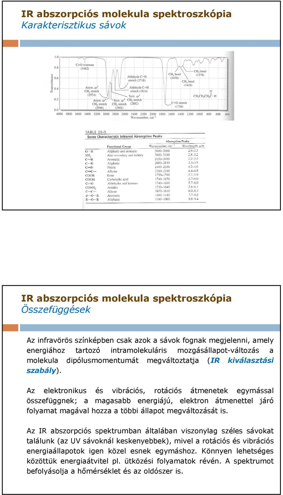 Az elektronikus és vibrációs, rotációs átmenetek egymással összefüggnek; a magasabb energiájú, elektron átmenettel járó folyamat magával hozza a többi állapot megváltozását is.