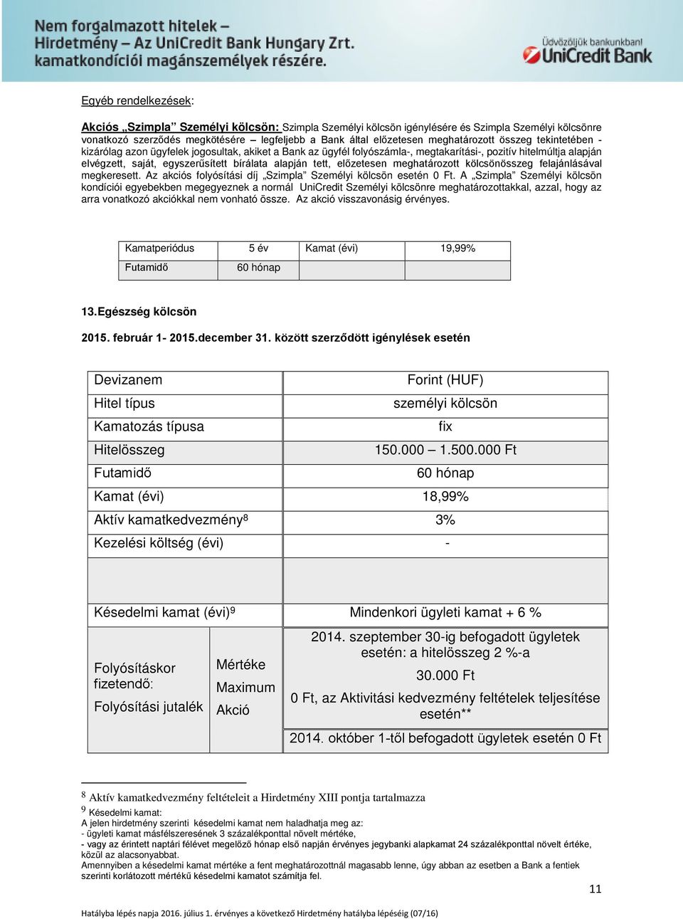 alapján tett, előzetesen meghatározott kölcsönösszeg felajánlásával megkeresett. Az akciós folyósítási díj Szimpla Személyi kölcsön esetén 0 Ft.