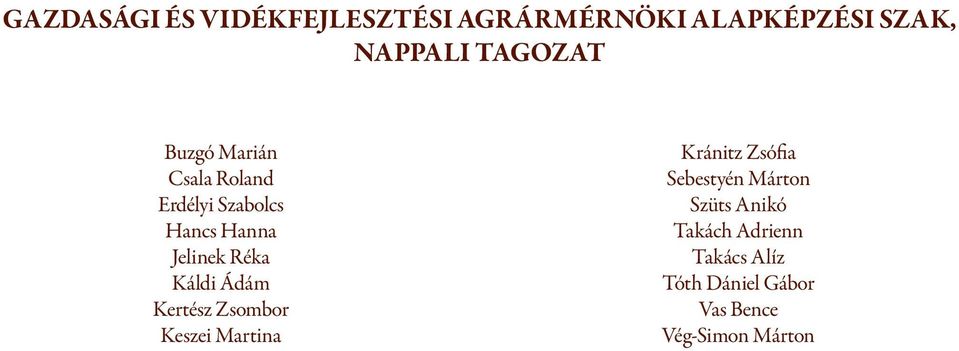 Káldi Ádám Kertész Zsombor Keszei Martina Kránitz Zsófia Sebestyén Márton