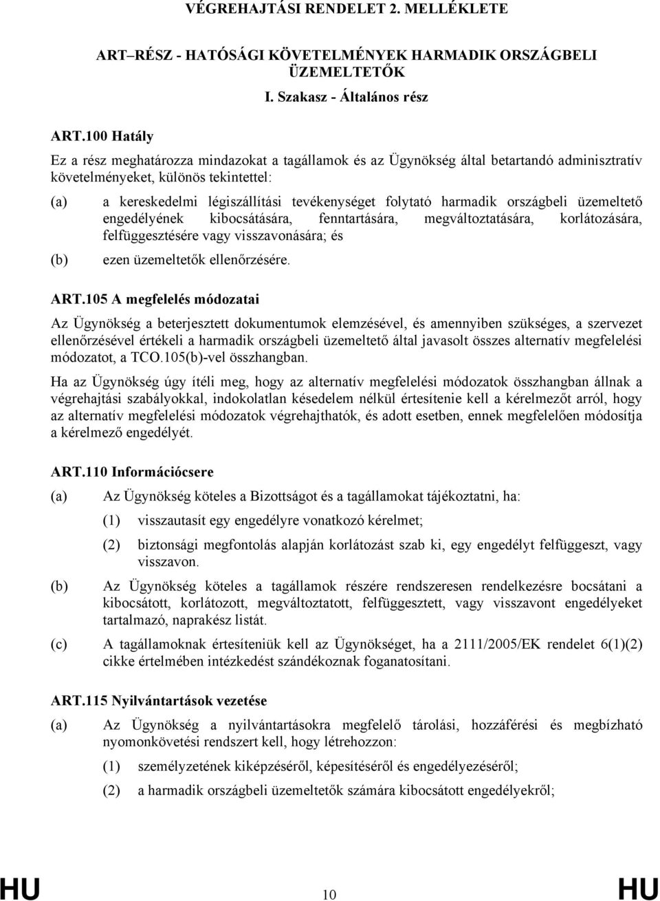 folytató harmadik országbeli üzemeltető engedélyének kibocsátására, fenntartására, megváltoztatására, korlátozására, felfüggesztésére vagy visszavonására; és (b) ezen üzemeltetők ellenőrzésére. ART.