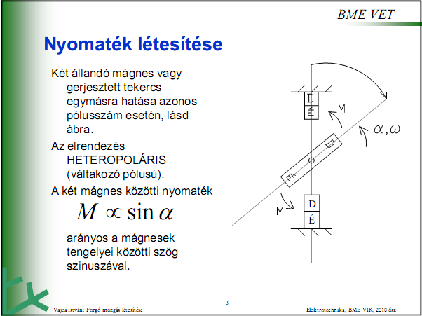 F) Az elektromechanikai átalakítók mágneses tere (Forgó mozgás