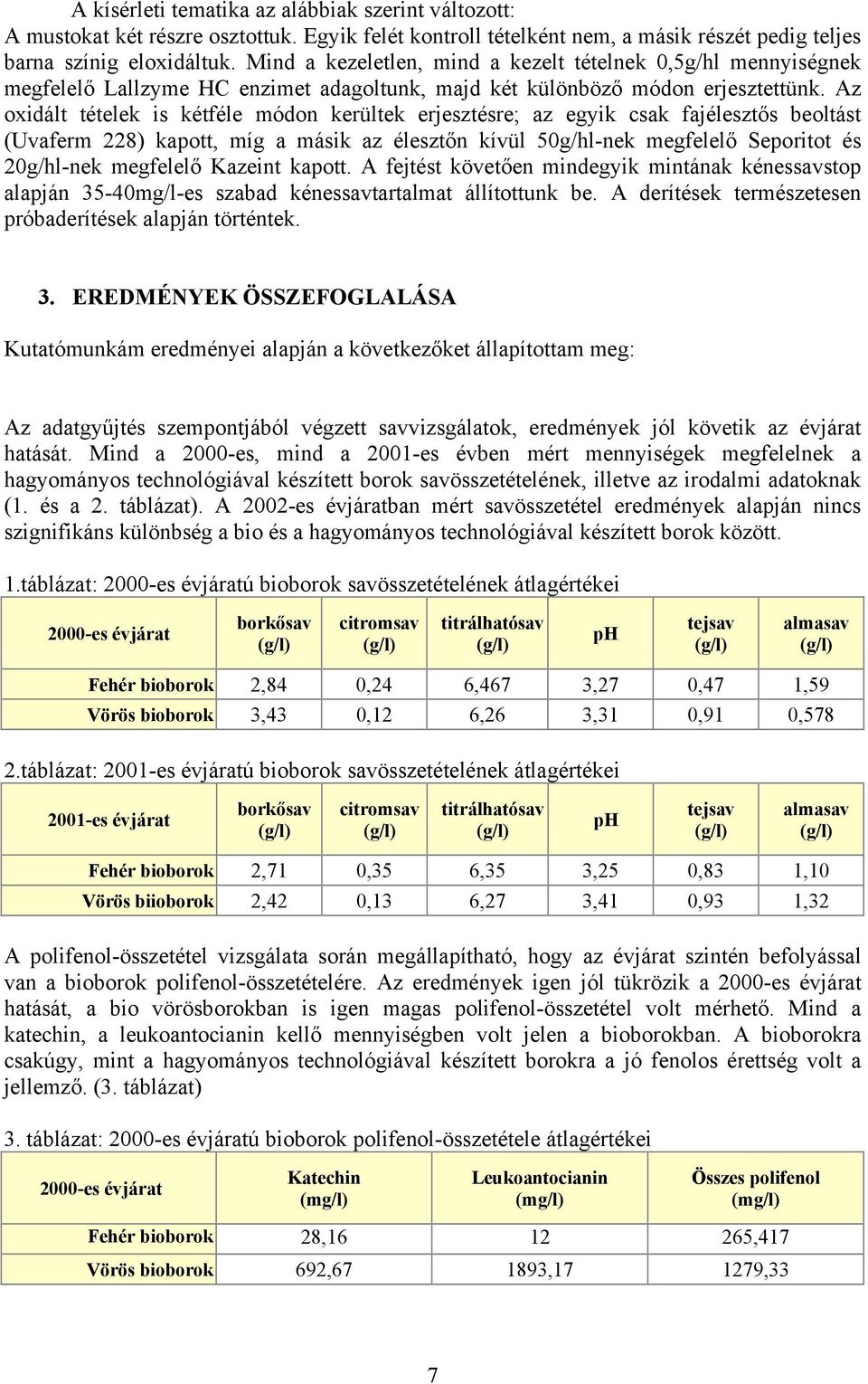 Az oxidált tételek is kétféle módon kerültek erjesztésre; az egyik csak fajélesztős beoltást (Uvaferm 228) kapott, míg a másik az élesztőn kívül 50g/hl-nek megfelelő Seporitot és 20g/hl-nek megfelelő