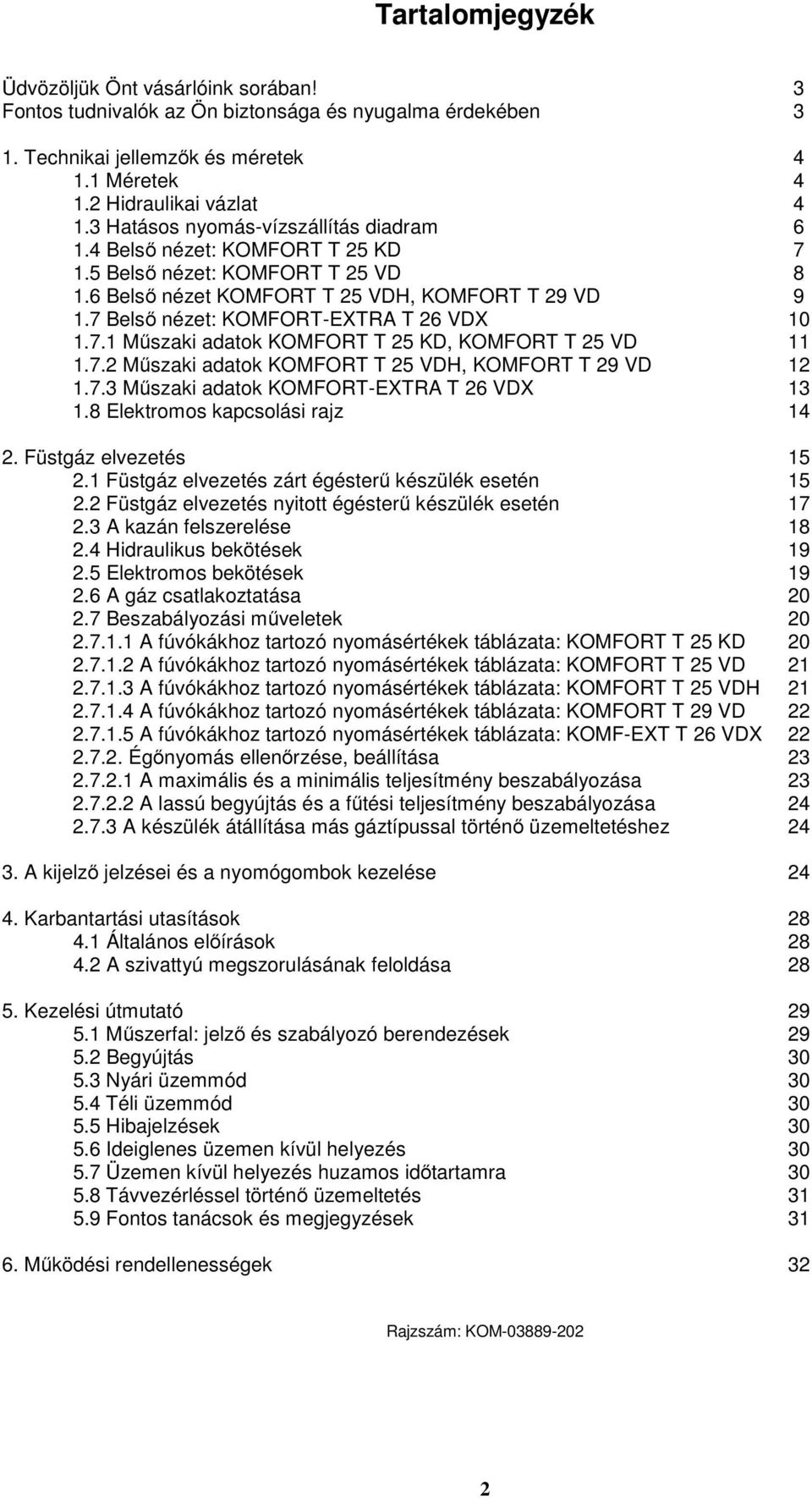 7 Belső nézet: KOMFORT-EXTRA T 26 VDX 10 1.7.1 Műszaki adatok KOMFORT T 25 KD, KOMFORT T 25 VD 11 1.7.2 Műszaki adatok KOMFORT T 25 VDH, KOMFORT T 29 VD 12 1.7.3 Műszaki adatok KOMFORT-EXTRA T 26 VDX 13 1.