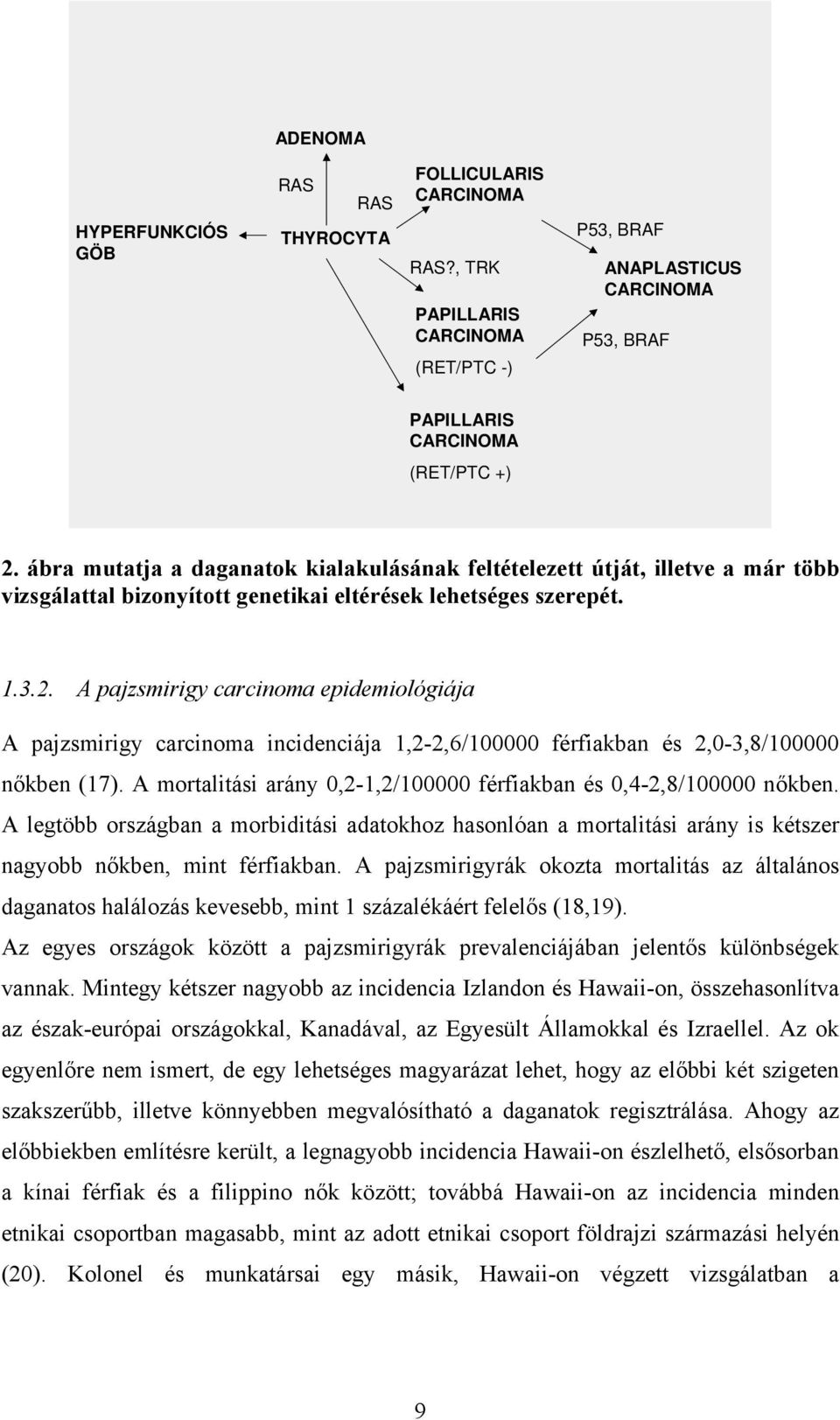 A pajzsmirigy carcinoma epidemiológiája A pajzsmirigy carcinoma incidenciája 1,2-2,6/100000 férfiakban és 2,0-3,8/100000 nőkben (17).