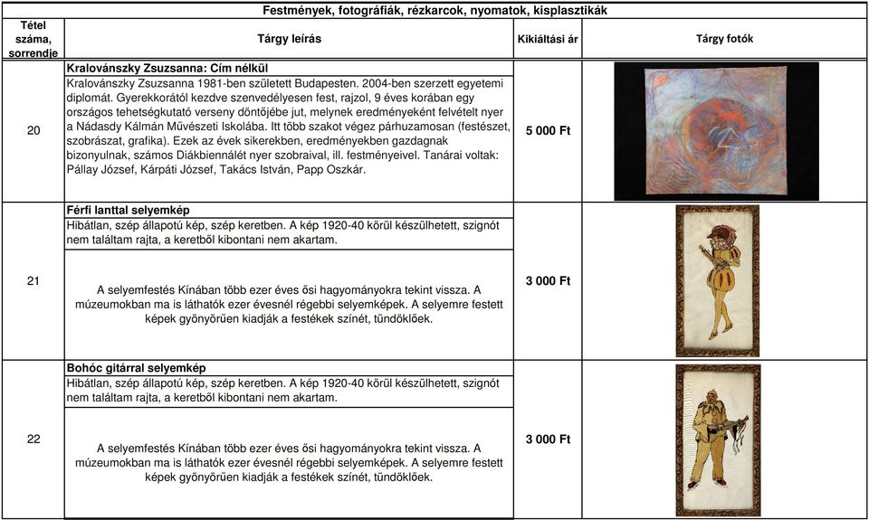 Itt több szakot végez párhuzamosan (festészet, szobrászat, grafika). Ezek az évek sikerekben, eredményekben gazdagnak 5 000 Ft bizonyulnak, számos Diákbiennálét nyer szobraival, ill. festményeivel.