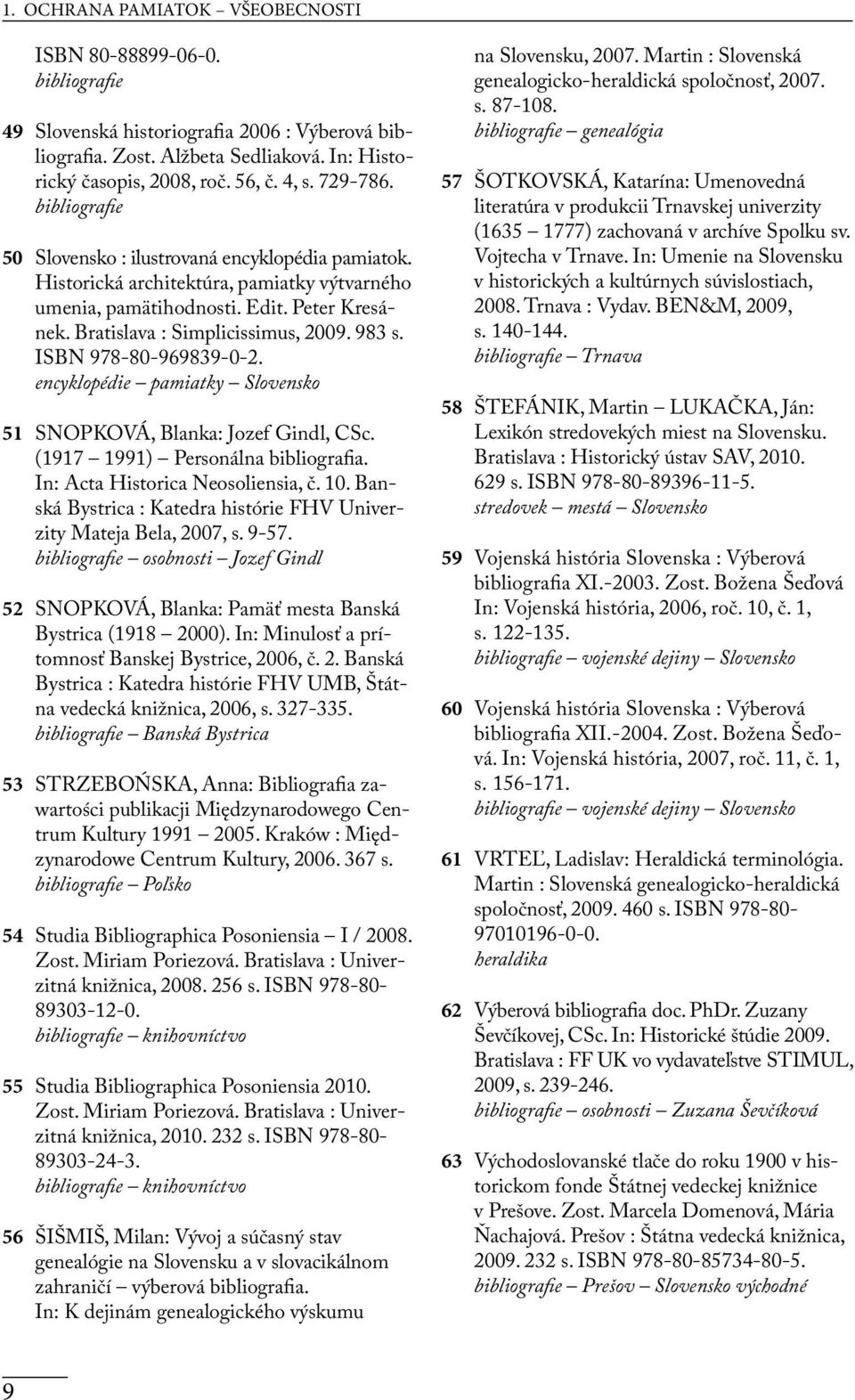 983 s. ISBN 978-80-969839-0-2. encyklopédie pamiatky Slovensko 51 SNOPKOVÁ, Blanka: Jozef Gindl, CSc. (1917 1991) Personálna bibliografia. In: Acta Historica Neosoliensia, č. 10.