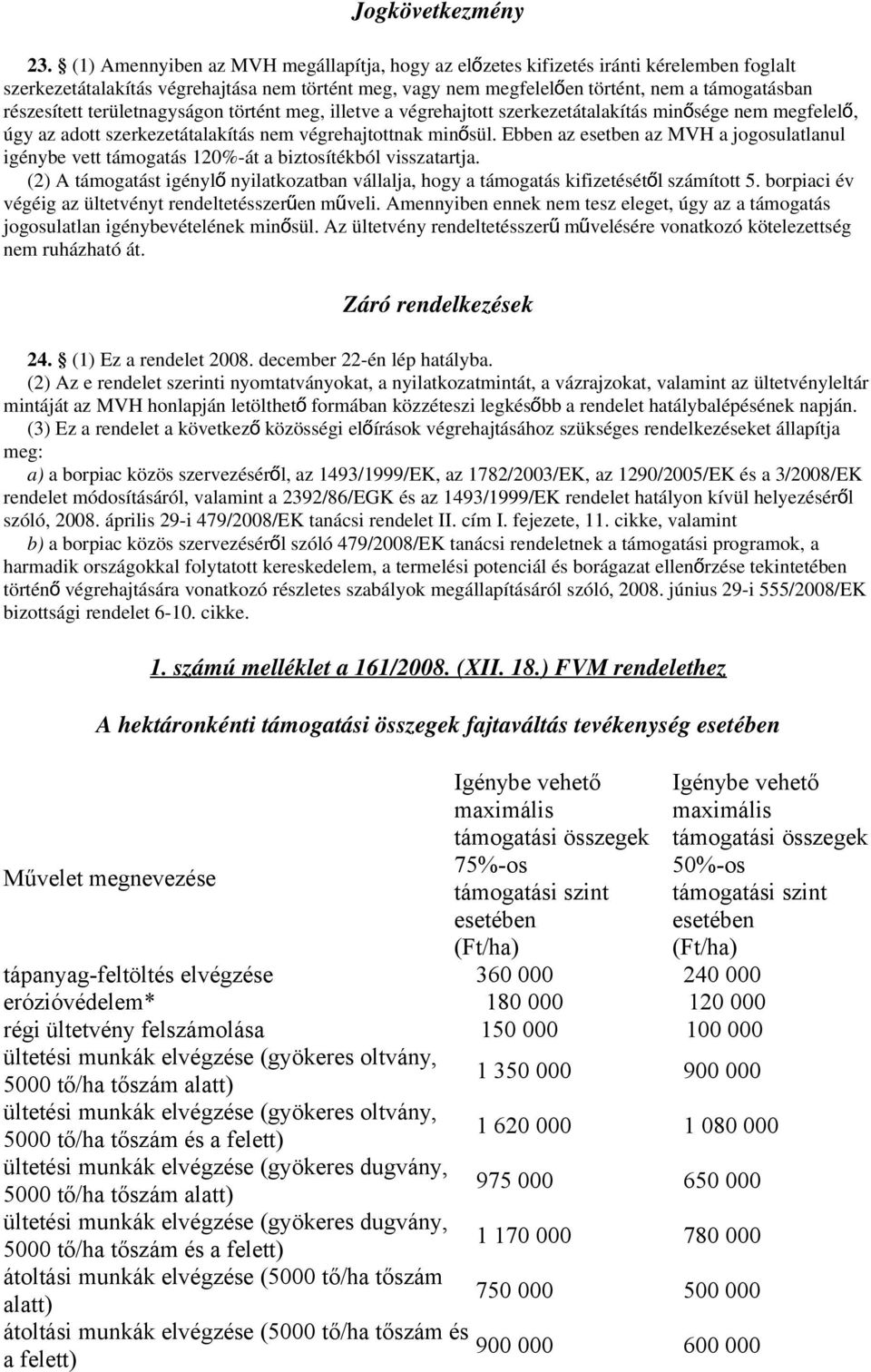 részesített területnagyságon történt meg, illetve a végrehajtott szerkezetátalakítás minősége nem megfelel ő, úgy az adott szerkezetátalakítás nem végrehajtottnak minő sül.