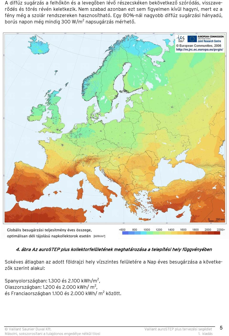 Egy 80%-nál nagyobb diffúz sugárzási hányadú, borús napon még mindig 300 W/m 2 napsugárzás mérhető. 4.