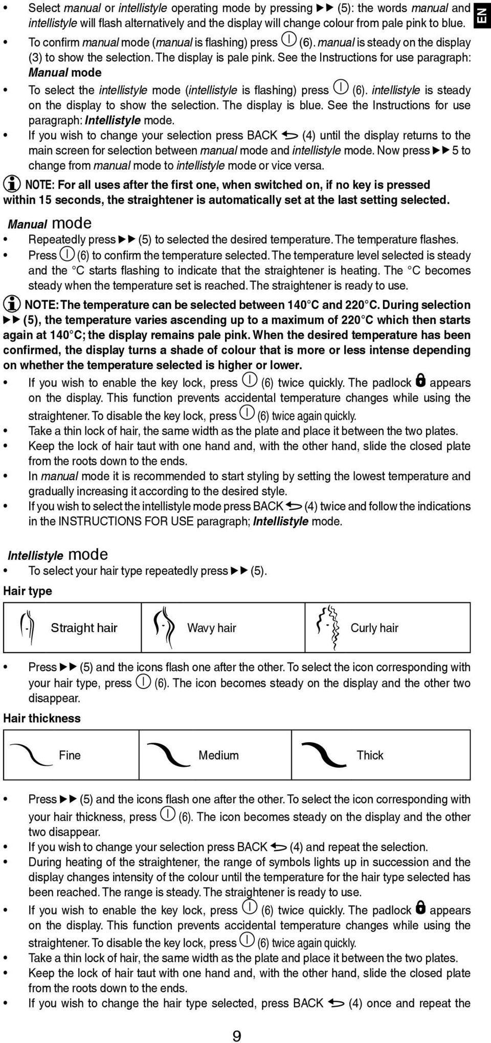 See the Instructions for use paragraph: Manual mode To select the intellistyle mode (intellistyle is flashing) press (6). intellistyle is steady on the display to show the selection.