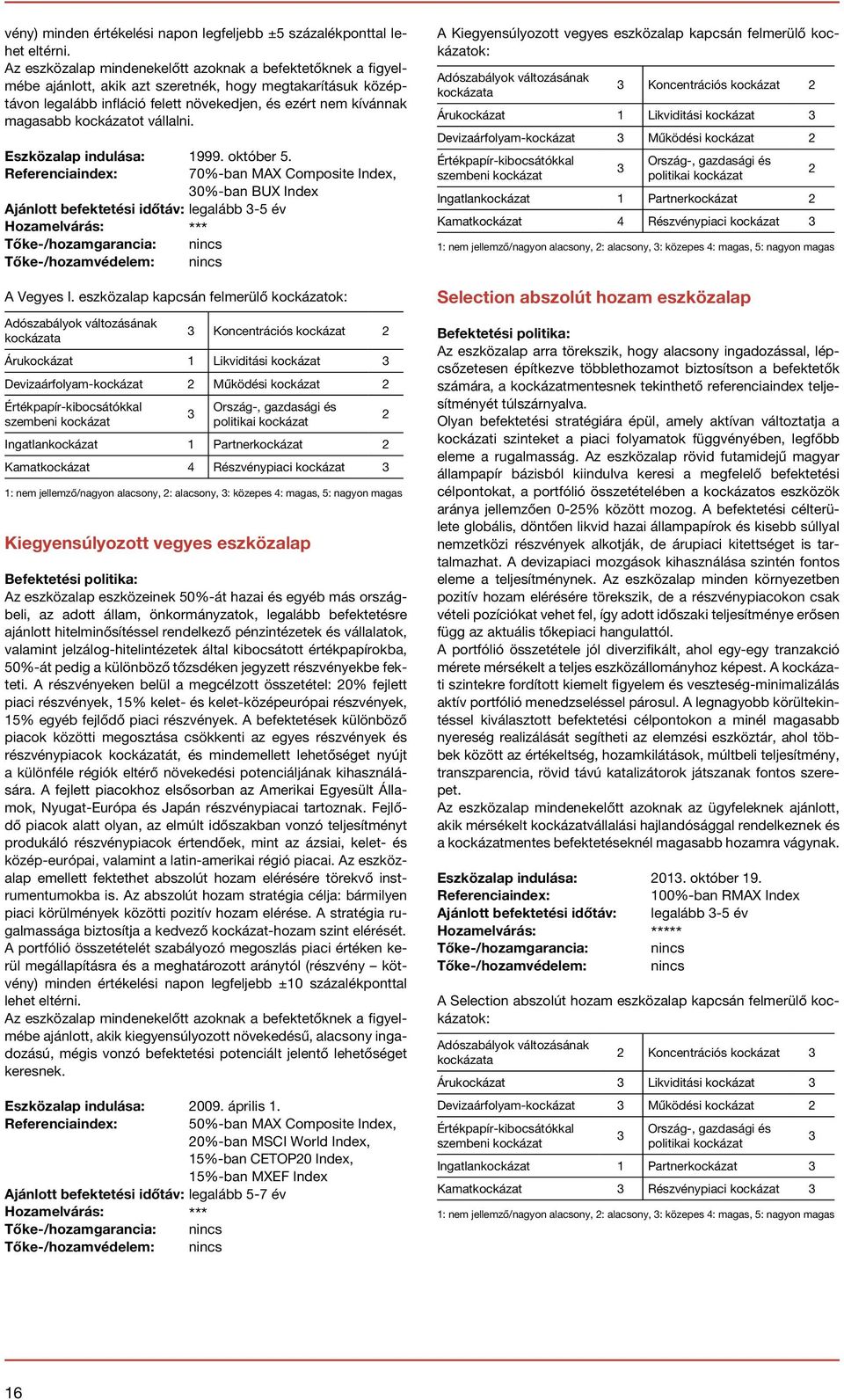 70%-ban MAX Composite Index, 0%-ban BUX Index Ajánlott befektetési időtáv: legalább -5 év Hozamelvárás: *** A Vegyes I.