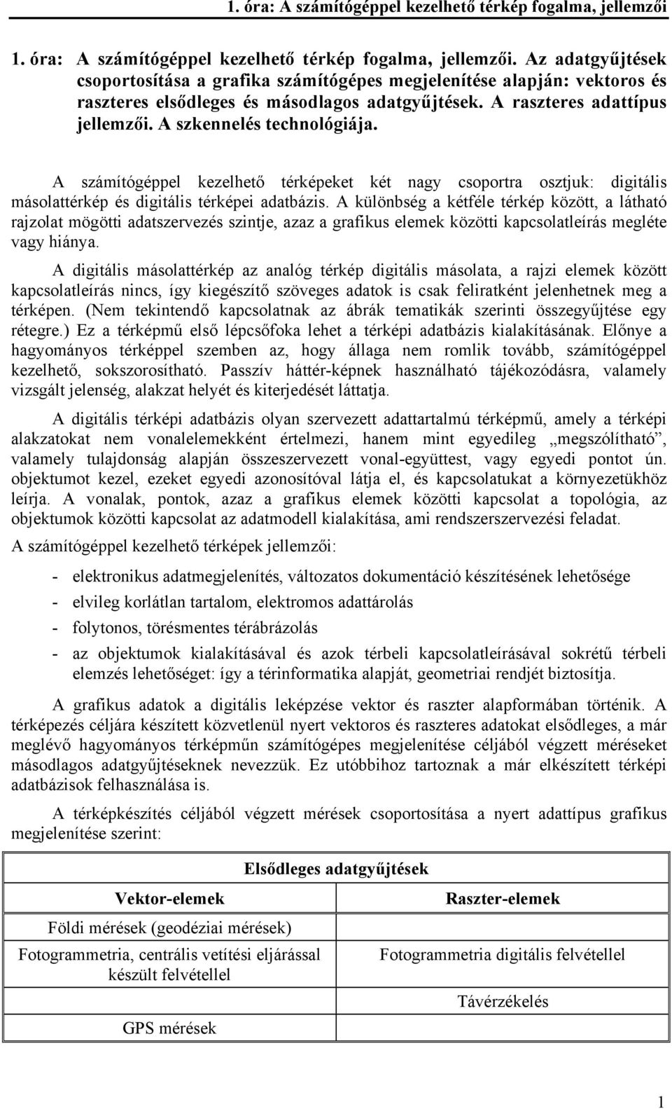 A különbség a kétféle térkép között, a látható rajzolat mögötti adatszervezés szintje, azaz a grafikus elemek közötti kapcsolatleírás megléte vagy hiánya.