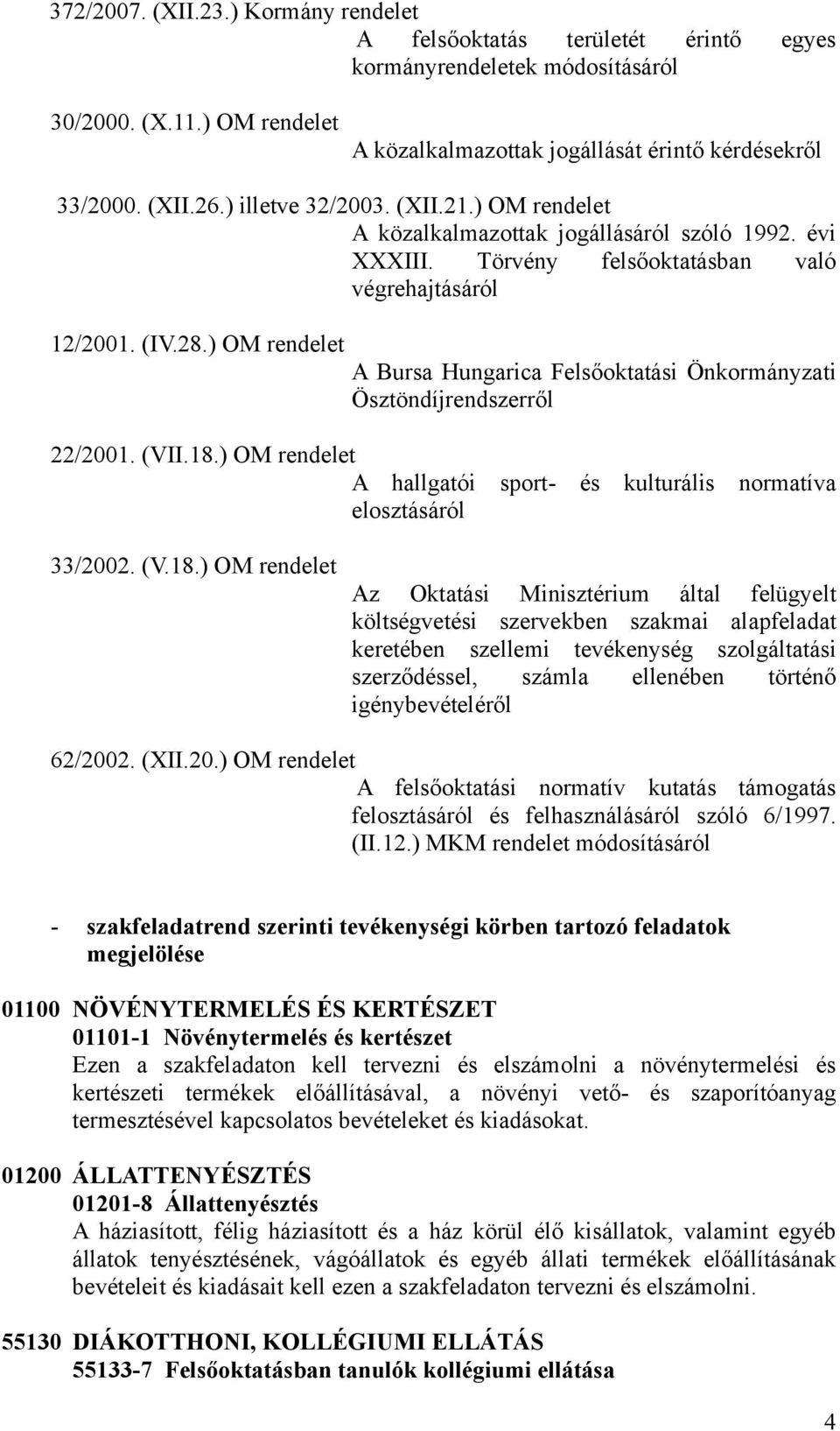 ) OM rendelet A Bursa Hungarica Felsőoktatási Önkormányzati Ösztöndíjrendszerről 22/2001. (VII.18.