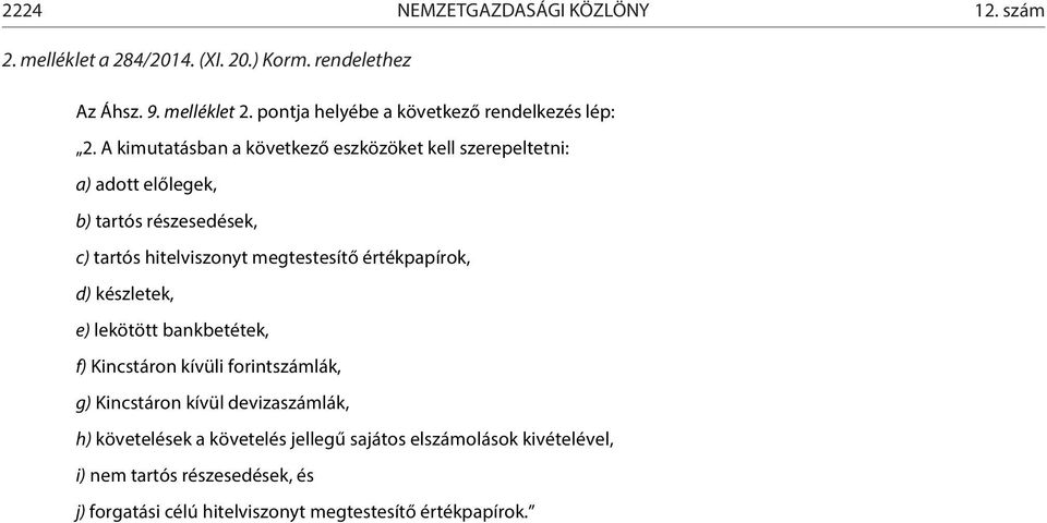 A kimutatásban a következő eszközöket kell szerepeltetni: a) adott előlegek, b) tartós részesedések, c) tartós hitelviszonyt megtestesítő