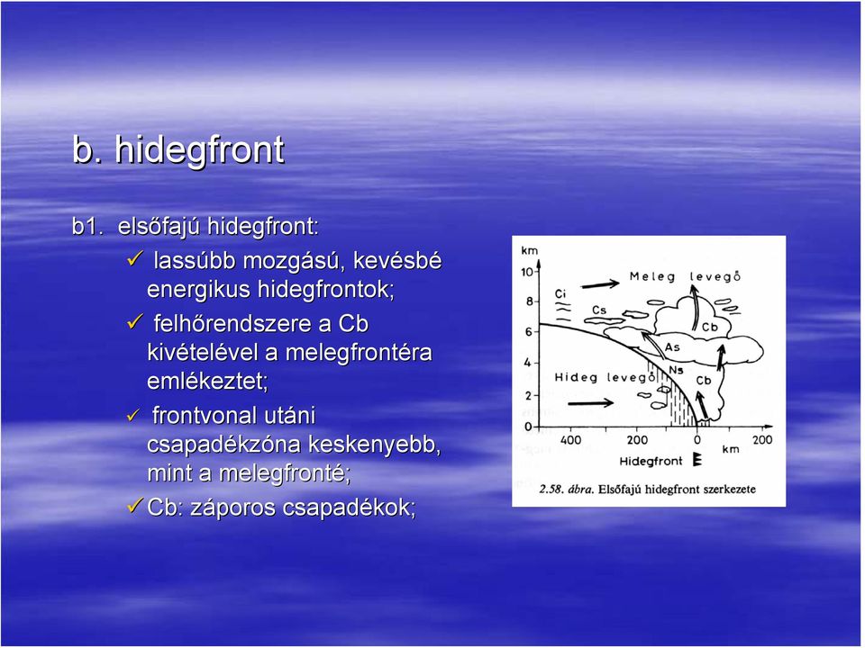 hidegfrontok; felhőrendszere a Cb kivételével a